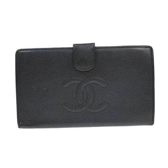 CHANEL CC Logo Bifold Long Wallet Grained Calfskin Leather Black GHW 34RF400 - Picture 1 of 15